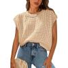 imagePRETTYGARDEN Womens Summer Tops 2025 Spring Sweater Pullover Crochet Hollow Out Cap Sleeve Crew Neck Knit Beach Cover UpsLight Khaki