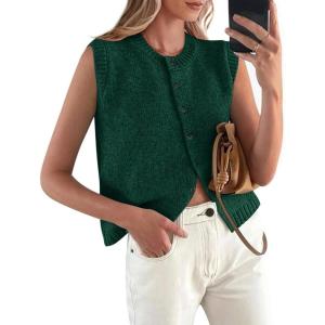 imagePRETTYGARDEN Sweater Vest Women Summer Tank Tops 2025 Sleeveless Button Down Trendy Clothes Business Casual Knit OutfitsDark Green