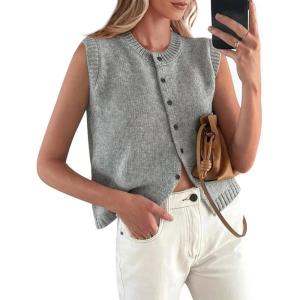 imagePRETTYGARDEN Sweater Vest Women Summer Tank Tops 2025 Sleeveless Button Down Trendy Clothes Business Casual Knit OutfitsGrey
