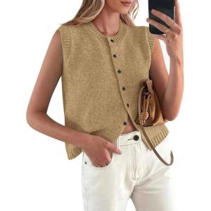imagePRETTYGARDEN Sweater Vest Women Summer Tank Tops 2025 Sleeveless Button Down Trendy Clothes Business Casual Knit OutfitsLight Khaki