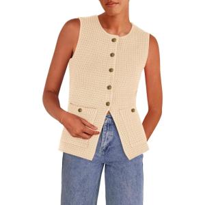 imagePRETTYGARDEN Womens Sweater Vests 2025 Spring Summer Trendy Sleeveless Tank Tops Knit Button Down Cardigan WaistcoatApricot