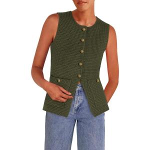 imagePRETTYGARDEN Womens Sweater Vests 2025 Spring Summer Trendy Sleeveless Tank Tops Knit Button Down Cardigan WaistcoatGreen