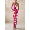 imagePRETTYGARDEN Womens 2025 Summer Floral Bodycon Maxi Dresses Ribbed Strapless Tube Casual Boho Party Long DressFloral White