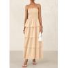 imagePRETTYGARDEN Womens Maxi Dress 2025 Summer Off Shoulder Smocked Tiered Ruffle Long Flowy Dresses Casual Beach SundressApricot