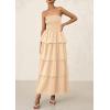 imagePRETTYGARDEN Womens Maxi Dress 2025 Summer Off Shoulder Smocked Tiered Ruffle Long Flowy Dresses Casual Beach SundressApricot