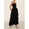 imagePRETTYGARDEN Womens Maxi Dress 2025 Summer Off Shoulder Smocked Tiered Ruffle Long Flowy Dresses Casual Beach SundressBlack