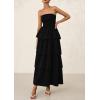 imagePRETTYGARDEN Womens Maxi Dress 2025 Summer Off Shoulder Smocked Tiered Ruffle Long Flowy Dresses Casual Beach SundressBlack