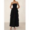 imagePRETTYGARDEN Womens Maxi Dress 2025 Summer Off Shoulder Smocked Tiered Ruffle Long Flowy Dresses Casual Beach SundressBlack