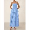 imagePRETTYGARDEN Womens Maxi Dress 2025 Summer Off Shoulder Smocked Tiered Ruffle Long Flowy Dresses Casual Beach SundressBlue