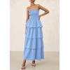 imagePRETTYGARDEN Womens Maxi Dress 2025 Summer Off Shoulder Smocked Tiered Ruffle Long Flowy Dresses Casual Beach SundressBlue