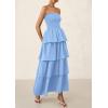 imagePRETTYGARDEN Womens Maxi Dress 2025 Summer Off Shoulder Smocked Tiered Ruffle Long Flowy Dresses Casual Beach SundressBlue