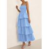 imagePRETTYGARDEN Womens Maxi Dress 2025 Summer Off Shoulder Smocked Tiered Ruffle Long Flowy Dresses Casual Beach SundressBlue
