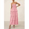 imagePRETTYGARDEN Womens Maxi Dress 2025 Summer Off Shoulder Smocked Tiered Ruffle Long Flowy Dresses Casual Beach SundressPink
