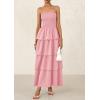 imagePRETTYGARDEN Womens Maxi Dress 2025 Summer Off Shoulder Smocked Tiered Ruffle Long Flowy Dresses Casual Beach SundressPink