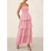 imagePRETTYGARDEN Womens Maxi Dress 2025 Summer Off Shoulder Smocked Tiered Ruffle Long Flowy Dresses Casual Beach SundressPink