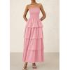 imagePRETTYGARDEN Womens Maxi Dress 2025 Summer Off Shoulder Smocked Tiered Ruffle Long Flowy Dresses Casual Beach SundressPink