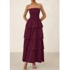 imagePRETTYGARDEN Womens Maxi Dress 2025 Summer Off Shoulder Smocked Tiered Ruffle Long Flowy Dresses Casual Beach SundressWine Red