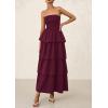 imagePRETTYGARDEN Womens Maxi Dress 2025 Summer Off Shoulder Smocked Tiered Ruffle Long Flowy Dresses Casual Beach SundressWine Red