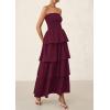 imagePRETTYGARDEN Womens Maxi Dress 2025 Summer Off Shoulder Smocked Tiered Ruffle Long Flowy Dresses Casual Beach SundressWine Red