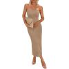 imagePRETTYGARDEN Womens 2025 Spring Maxi Dress Textured Bodycon Tube Off Shoulder Strapless Back Slit Long Party DressesKhaki