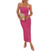 imagePRETTYGARDEN Womens 2025 Spring Maxi Dress Textured Bodycon Tube Off Shoulder Strapless Back Slit Long Party DressesRose Red