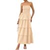 imagePRETTYGARDEN Womens Maxi Dress 2025 Summer Off Shoulder Smocked Tiered Ruffle Long Flowy Dresses Casual Beach SundressApricot