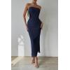 imagePRETTYGARDEN Womens Summer Maxi Bodycon Dresses Strapless Tube Top Printed Long Party Club Slit DressSolid Navy