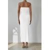 imagePRETTYGARDEN Womens Summer Maxi Bodycon Dresses Strapless Tube Top Printed Long Party Club Slit DressSolid White