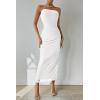 imagePRETTYGARDEN Womens Summer Maxi Bodycon Dresses Strapless Tube Top Printed Long Party Club Slit DressSolid White