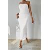 imagePRETTYGARDEN Womens Summer Maxi Bodycon Dresses Strapless Tube Top Printed Long Party Club Slit DressSolid White