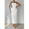 imagePRETTYGARDEN Womens Summer Maxi Bodycon Dresses Strapless Tube Top Printed Long Party Club Slit DressSolid White