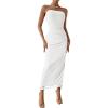 imagePRETTYGARDEN Womens Summer Maxi Bodycon Dresses Strapless Tube Top Printed Long Party Club Slit DressSolid White