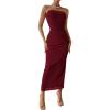 imagePRETTYGARDEN Womens Summer Maxi Bodycon Dresses Strapless Tube Top Printed Long Party Club Slit DressSolid Wine Red
