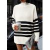 imagePRETTYGARDEN Womens Oversized Striped Sweaters Fall Casual Long Sleeve Turtleneck Pullover Chunky Knit Jumper TopsBeige White