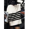 imagePRETTYGARDEN Womens Oversized Striped Sweaters Fall Casual Long Sleeve Turtleneck Pullover Chunky Knit Jumper TopsBeige White