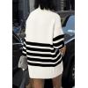 imagePRETTYGARDEN Womens Oversized Striped Sweaters Fall Casual Long Sleeve Turtleneck Pullover Chunky Knit Jumper TopsBeige White