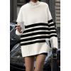 imagePRETTYGARDEN Womens Oversized Striped Sweaters Fall Casual Long Sleeve Turtleneck Pullover Chunky Knit Jumper TopsBeige White