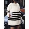 imagePRETTYGARDEN Womens Oversized Striped Sweaters Fall Casual Long Sleeve Turtleneck Pullover Chunky Knit Jumper TopsBeige White