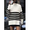 imagePRETTYGARDEN Womens Oversized Striped Sweaters Fall Casual Long Sleeve Turtleneck Pullover Chunky Knit Jumper TopsBeige White