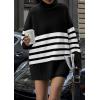imagePRETTYGARDEN Womens Oversized Striped Sweaters Fall Casual Long Sleeve Turtleneck Pullover Chunky Knit Jumper TopsBlack