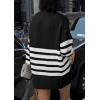 imagePRETTYGARDEN Womens Oversized Striped Sweaters Fall Casual Long Sleeve Turtleneck Pullover Chunky Knit Jumper TopsBlack