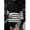 imagePRETTYGARDEN Womens Oversized Striped Sweaters Fall Casual Long Sleeve Turtleneck Pullover Chunky Knit Jumper TopsBlack