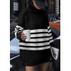 imagePRETTYGARDEN Womens Oversized Striped Sweaters Fall Casual Long Sleeve Turtleneck Pullover Chunky Knit Jumper TopsBlack