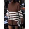 imagePRETTYGARDEN Womens Oversized Striped Sweaters Fall Casual Long Sleeve Turtleneck Pullover Chunky Knit Jumper TopsCoffee