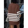 imagePRETTYGARDEN Womens Oversized Striped Sweaters Fall Casual Long Sleeve Turtleneck Pullover Chunky Knit Jumper TopsCoffee