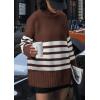 imagePRETTYGARDEN Womens Oversized Striped Sweaters Fall Casual Long Sleeve Turtleneck Pullover Chunky Knit Jumper TopsCoffee