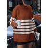 imagePRETTYGARDEN Womens Oversized Striped Sweaters Fall Casual Long Sleeve Turtleneck Pullover Chunky Knit Jumper TopsRust Red