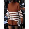 imagePRETTYGARDEN Womens Oversized Striped Sweaters Fall Casual Long Sleeve Turtleneck Pullover Chunky Knit Jumper TopsRust Red