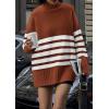 imagePRETTYGARDEN Womens Oversized Striped Sweaters Fall Casual Long Sleeve Turtleneck Pullover Chunky Knit Jumper TopsRust Red