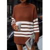 imagePRETTYGARDEN Womens Oversized Striped Sweaters Fall Casual Long Sleeve Turtleneck Pullover Chunky Knit Jumper TopsRust Red